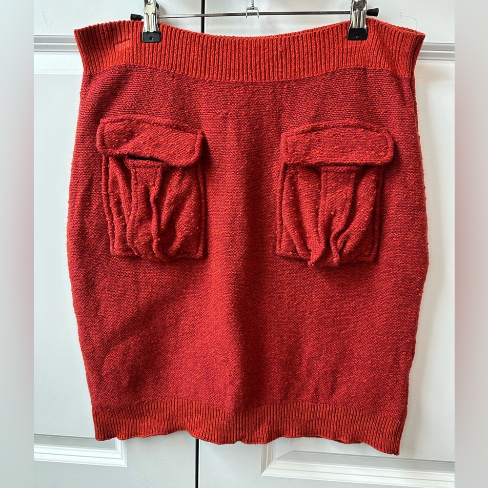 Anthropologie Moth Wool Blend Sweater Skirt Utility Pockets Burnt Orange Size L